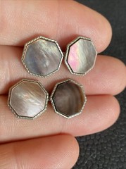 Iridescent MOP Mother of Pearl Octagonal Silver Tone Antique Edwardian CuffLinks