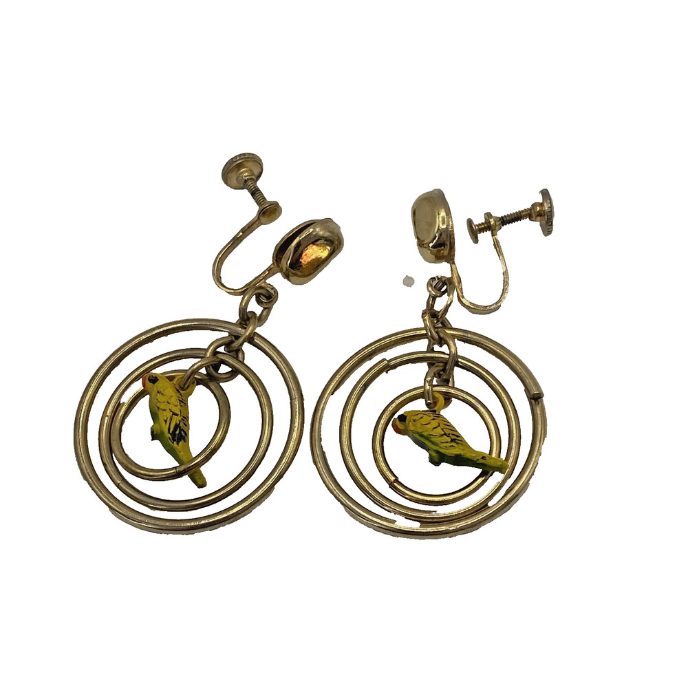 Vintage Gold Tone Parrot Dangle Earrings Womens Screw Back 2 In Jewelry