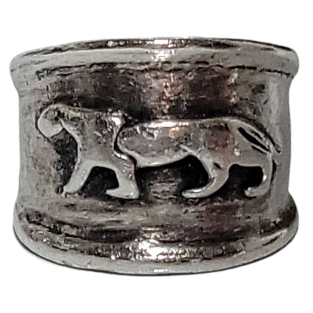 Sz 5.5 Sterling Silver Cast Rustic Panther Prowling Graduated Wide Band Ring
