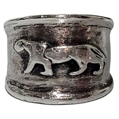 Sz 5.5 Sterling Silver Cast Rustic Panther Prowling Graduated Wide Band Ring