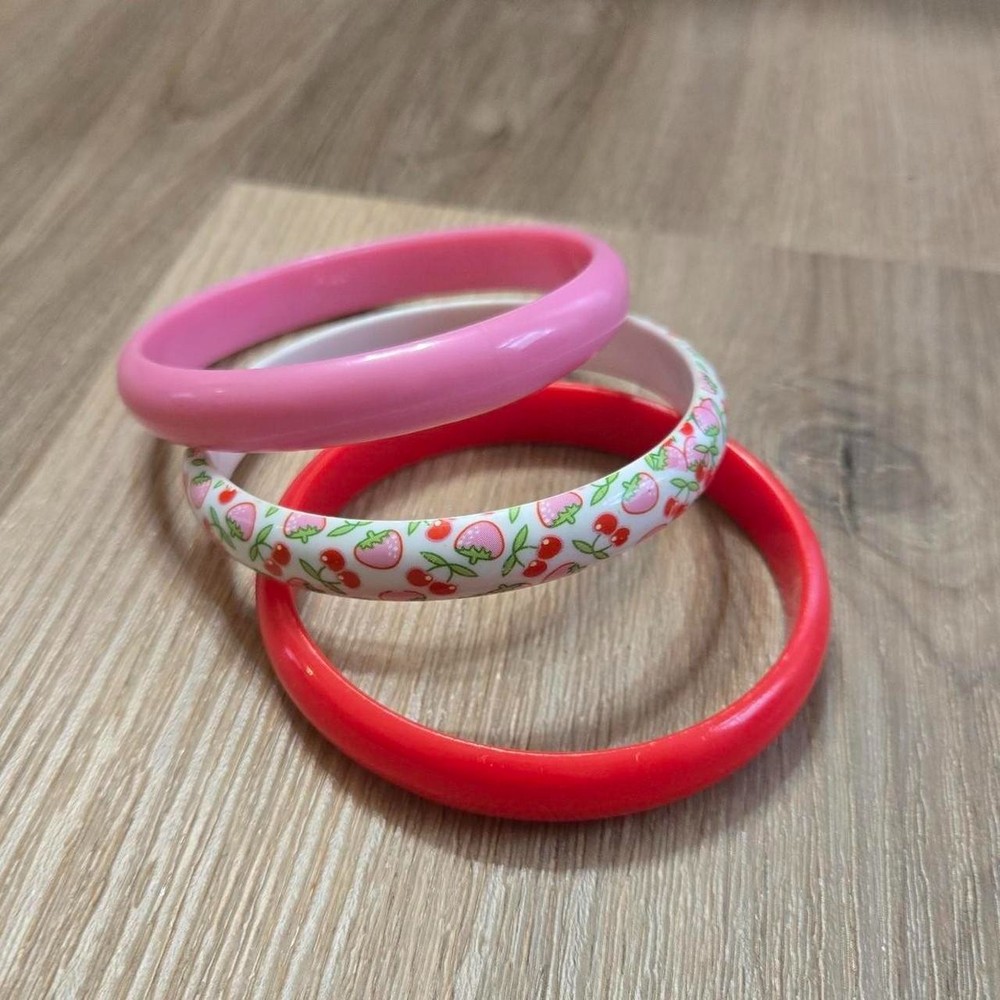 Vintage Red, Pink, and White Cherry and Strawberry Acrylic bangles Set Y2K 2000s