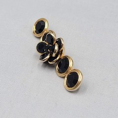 Vintage Black Rhinestone Flower Bar Brooch Bezel Set Gold tone 2.75″