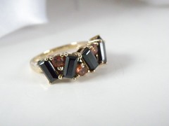 Sterling Silver 925 Gold on Art Deco Style Black Spinel Unique Ring Size 6