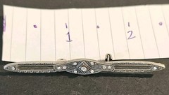 Antique Silver Tone Bar Pin Art Deco Edwardian Rhinestones Dainty Brooch 1910’s