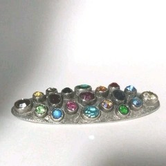 Vintage Large Brooch Jeweled Rhinestones Silver Pot Metal 0168