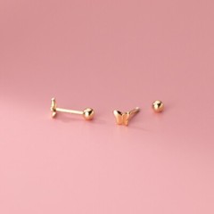 Screw back earrings Butterfly Studs Tragus/Cartilage/Helix Balls Silver Gold