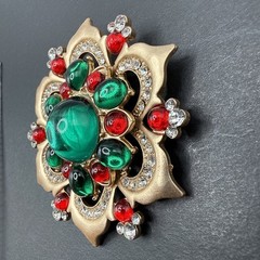 HUGE Jewel Tone Flower Rhinestone Brooch Pin J26