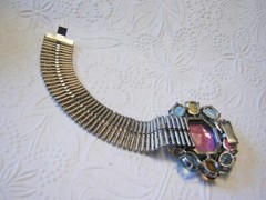 1930’s BOLD PURPLE/ AQUAMARINE & PINK OPEN BACK RHINESTONES Bracelet