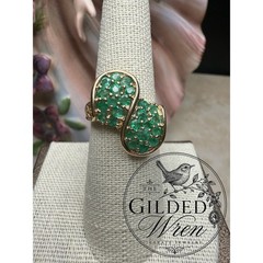 Vintage 10K Gold Natural Emerald Bypass Statement Ring Sz 7 Estate 4.40g