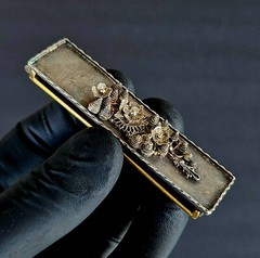 Antique Victorian Sterling Silver Filigree Gilt Brass Hair Slide Barette Clip