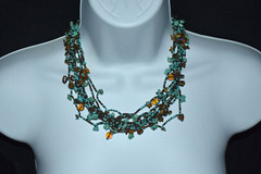 Vintage? Genuine Turquoise And Tiger Eye Nuggets Beads Necklace 19.5″L