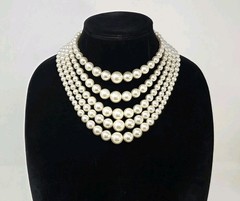 Vintage 5 Strand Graduated Faux Pearl Necklace 14 – 17 Inches Japan Ivory