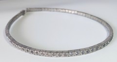 Vtg (Antique?) Silver-tone Clear Rhinestone Rigid Tennis-style Necklace 16″