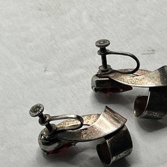Vintage Sterling Silver pear shaped red stone Screw Back Earrings, 925