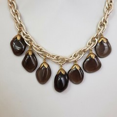Vintage Silver Tone Smoky Quartz Charm Statement Choker Necklace Chic Collar