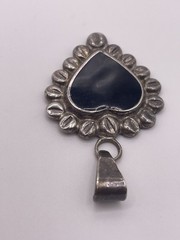 Vintage Sterling Silver Black Onyx Heart Pendant Southwestern Style Signed