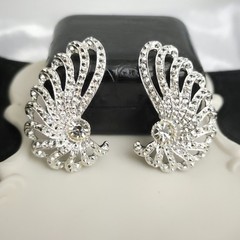 Vtg Rhinestone Leaf Wing Clip Earrings Climber Sara Coventry 60s Glam Silvertone