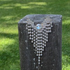 Antique Dramatic Rhinestone Brooch Cascading Fringe Rivoli Center Stone art deco