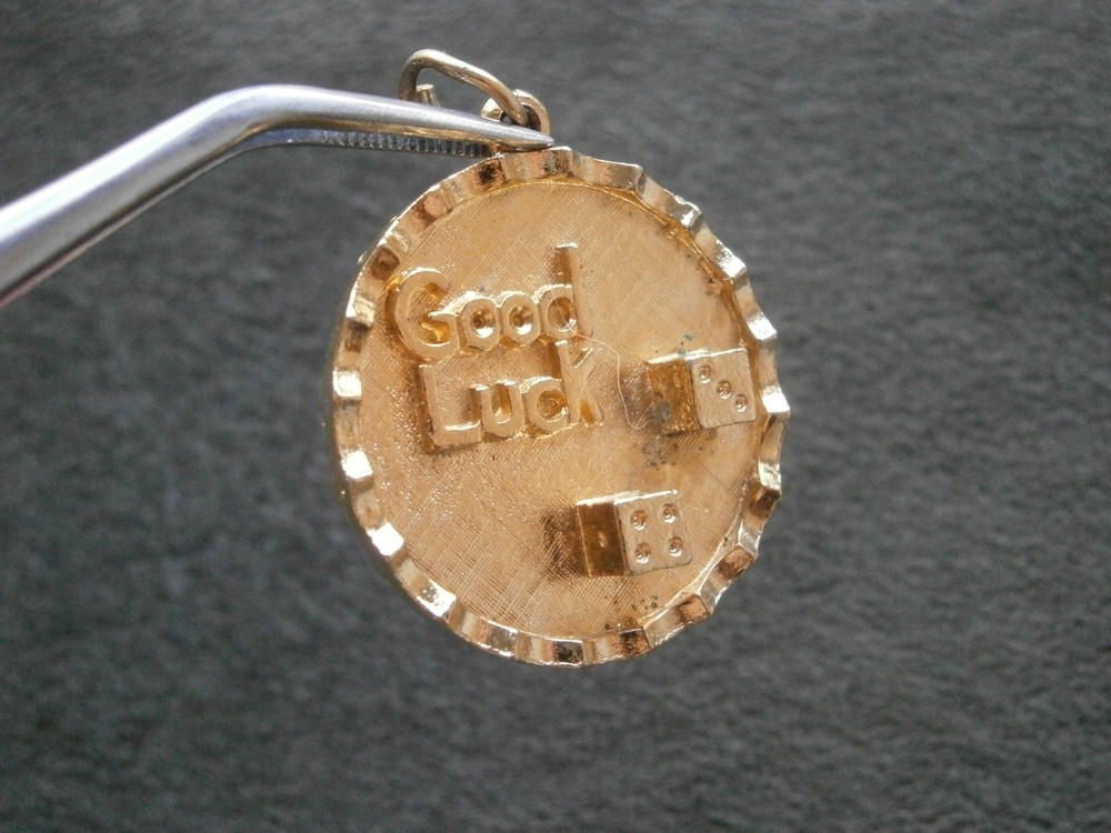 Large Good Luck Dice Vintage Chunky Goldtone Bracelet Charm Pendant 9.4g
