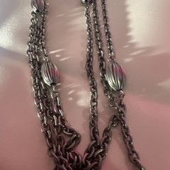 Vintage Monet Chain Textured Station Bead Necklace Silver Tone 53”