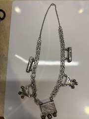 Antique silver alloy necklace, charms, 92gr. From Middle East. Mid-Century.