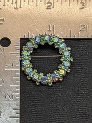 Vtg Signed Weiss Blue Green Aurora Borealis Rhinestone Wreath Brooch Silver Tone