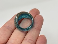 Murano Art Glass Wide Dome Cocktail Ring Blue Gold Chunky Sz 7