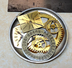 Maximal Art Brooch Pin Jewelry Steam Punk Art Round 2″ Watch Faces Gears Clever