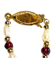 Vintage Genuine Rice Pearls & Almandine Garnet Beaded Necklace & Bracelet Set