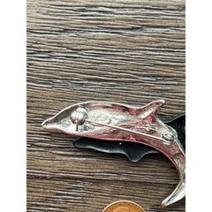 Vintage Liz Claiborne Dolphin Pin Brooch silver & black with rhinestone eyes