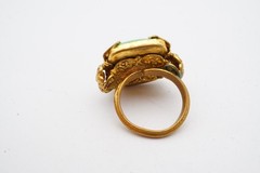 Vintage Ring Gold Tone Green Piking Glass Size 5.25 Adjustable