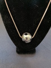 Vintage Sterling Silver Geometric Orb Pendant 30in Snake Chain