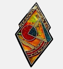 Vtg 1960s Art Deco Multicolor 3D Brooch Inlaid Crushed Turquoise Coral & Abalone