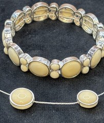 Vintage Napier Bracelet Necklace Set Cream Silver Tone