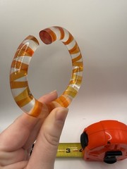 Vintage Clear Lucite Acrylic Candy Stripe Orange Yellow Bypass Bangle Bracelet