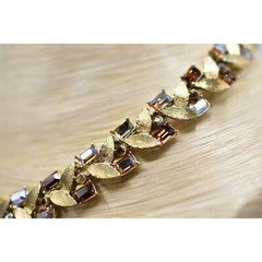 Francois Vintage Crystal Leaf Necklace Collar Baguette Rhinestone Signed Bin4