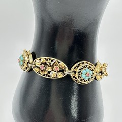 Vintage ART Arthur Pepper Gold Tone Bracelet Filigree Rhinestones Flowers Signed