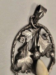 Antique Victorian Sterling Silver Pendant “An Acorn In Oak Leaves” – 35mm x 26mm