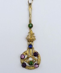 Antique Edwardian Suffragette Lavalier Pendant Necklace 14K Gold Filled Chain