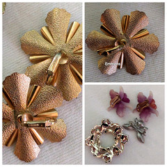 Vintage High End Flower Brooch Earring Jewelry Lot wSets Hollycraft Weiss Emmons