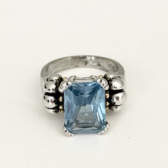 Vintage 18K White Gold Plated Blue Stone Two Tone Band Ring Size 9