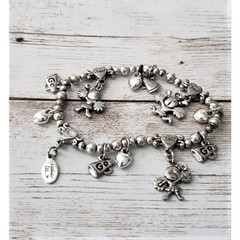 Vintage Cookie Lee Stretch Bracelet Silver Tone Cheer / Cheerleader Theme