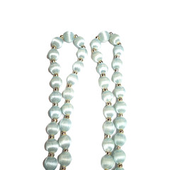 Vintage Light Pale Blue Silk Thread Wrapped Beaded Necklace 30″ Retro Costume