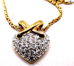 Vintage Signed Swarovski Puffy Heart Necklace Clear Crystal X Cluster Rope Chain