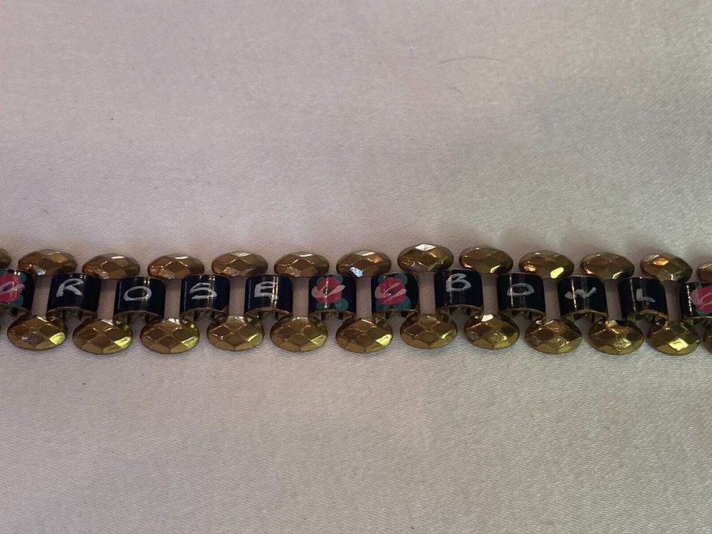Vintage Handpainted Enamel Floral Rose Bowl Chain Bracelet 6.5 in