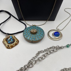 Necklace Lot Of 6 Teal Blue BOHO Eclectic Acrylic, Glass, Metal, Beads Estate