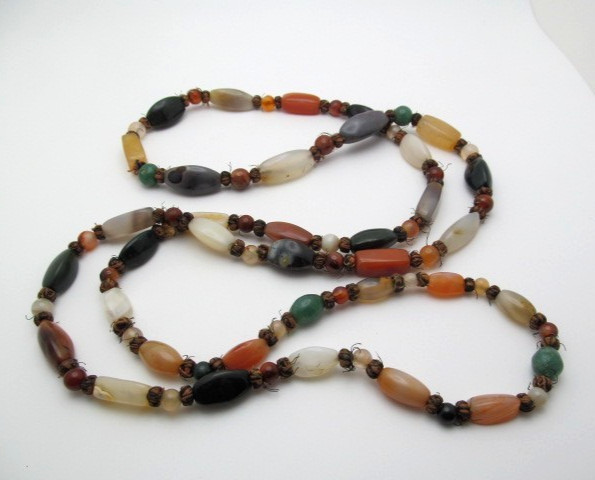 Vintage Quartz Moonstone Agate Long Barrel Natural Stone 12.5mm Necklace 53 In