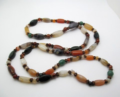 Vintage Quartz Moonstone Agate Long Barrel Natural Stone 12.5mm Necklace 53 In