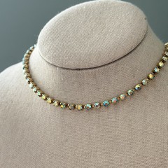 Vintage AB Rhinestone Choker Gold Tone Sparkly Glam Necklace 14.5″