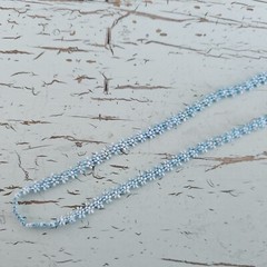 Vintage Navajo Seed Glass Bead Sky Blue and White Daisy Chain 12″ Loop Necklace